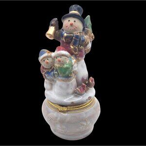 Kirklands Potters Garden Ceramic Snowman Keepsake Trinket Box Christmas Holiday
